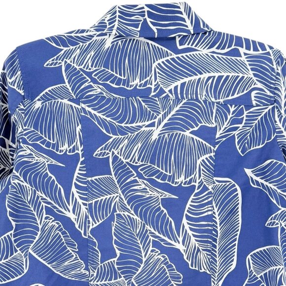 Dennis By Dennis Basso Women's Linen Blend White Leaf Blue Jacket Size 16 NWOT - Picture 4 of 10